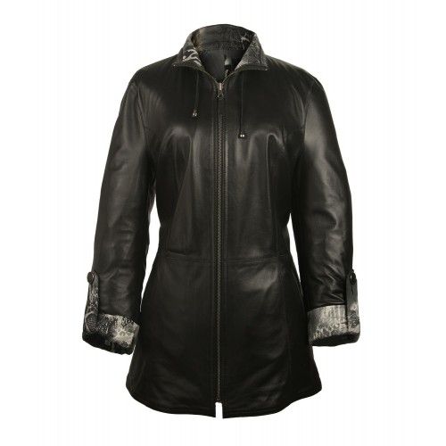 Chaqueta reversible de cuero larga con cierre de cremallera Zerimar - 5