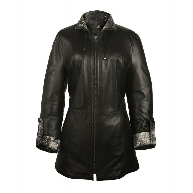Chaqueta reversible de cuero larga con cierre de cremallera Zerimar - 5