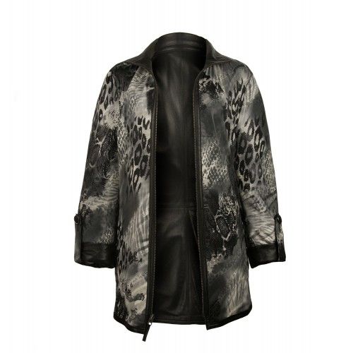 Chaqueta reversible de cuero larga con cierre de cremallera Zerimar - 6