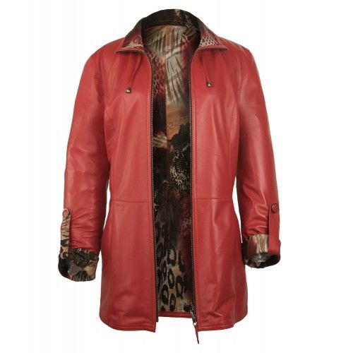 Chaqueta reversible de cuero larga con cierre de cremallera Zerimar - 4