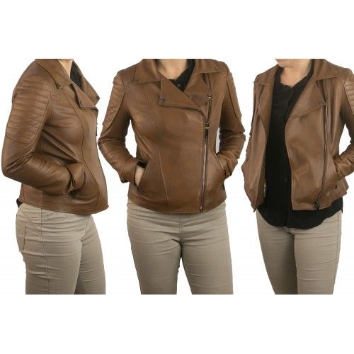 Chaqueta de cuero estilo biker con hombros acolchados para mujer Zerimar - 5