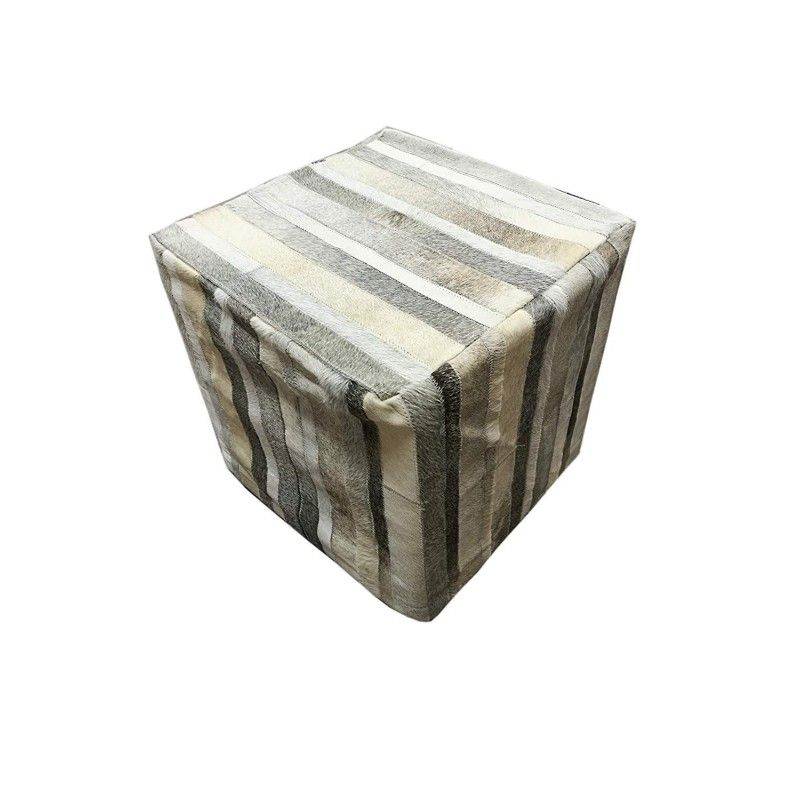 Taburete Puff revestido con piel natural de vaca 45x45x45 cm Zerimar - 1