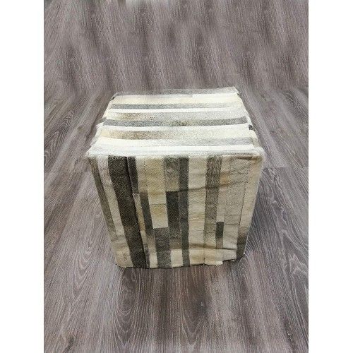 Taburete Puff revestido con piel natural de vaca 45x45x45 cm Zerimar - 3