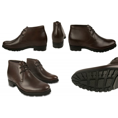 Botas de piel con alzas interiores de 7 cm color marron Zerimar - 3