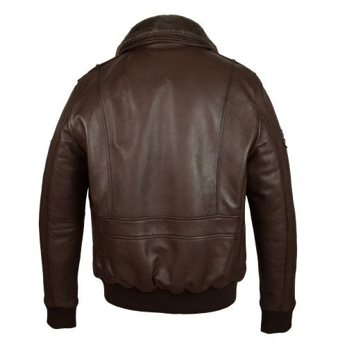 Cazadora de piel con parches estilo aviador con cuello desmontable Zerimar - 4